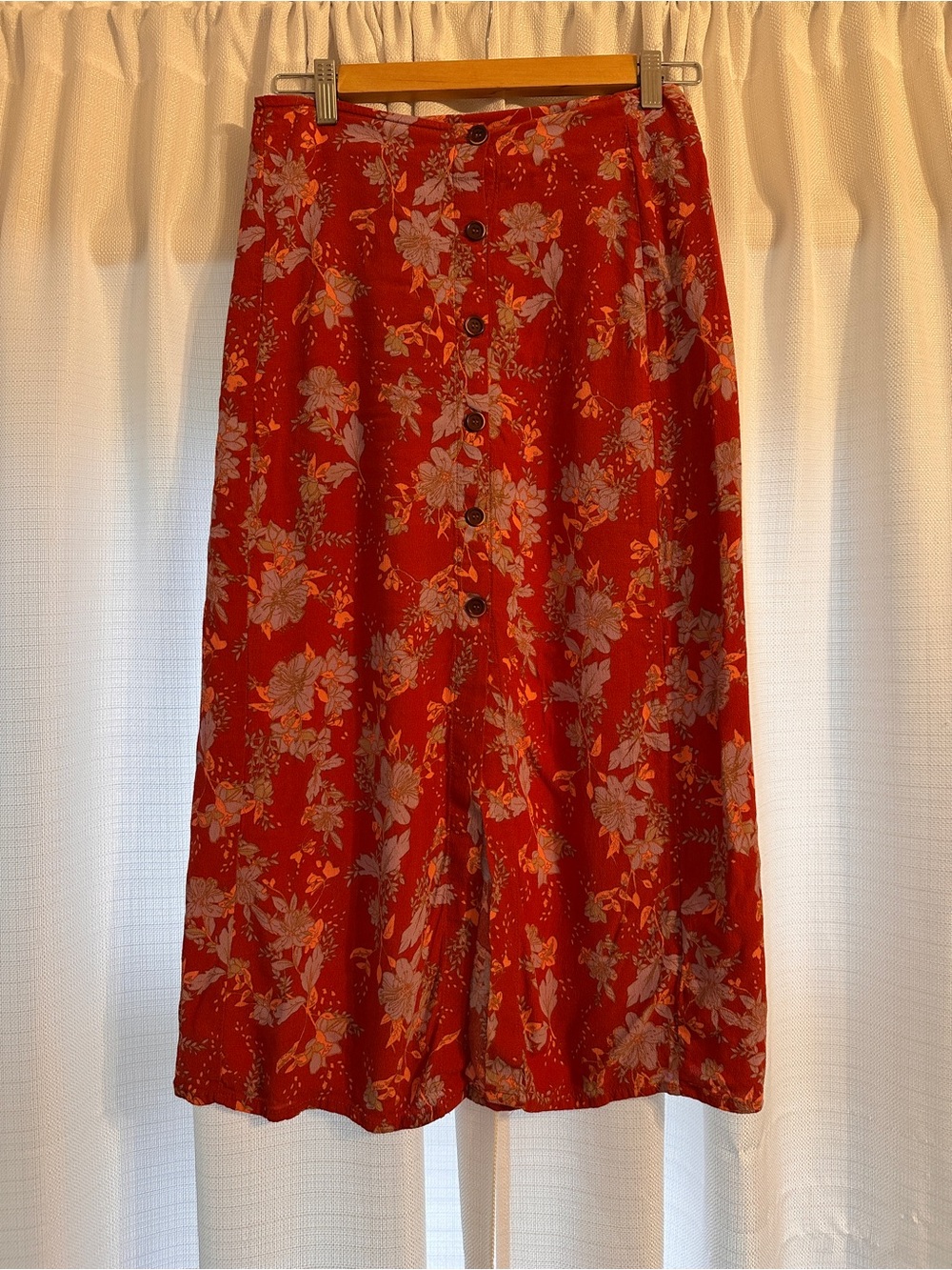 Free People Rust Floral Button-Front Midi Skirt - Picture 3 of 10